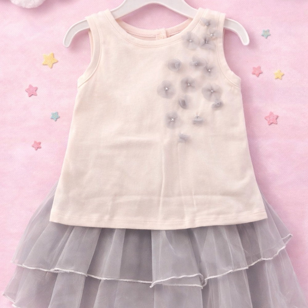 Catherine Malandrino Mini Toddler Dress Set 2T Cream & Gray Tulle Floral